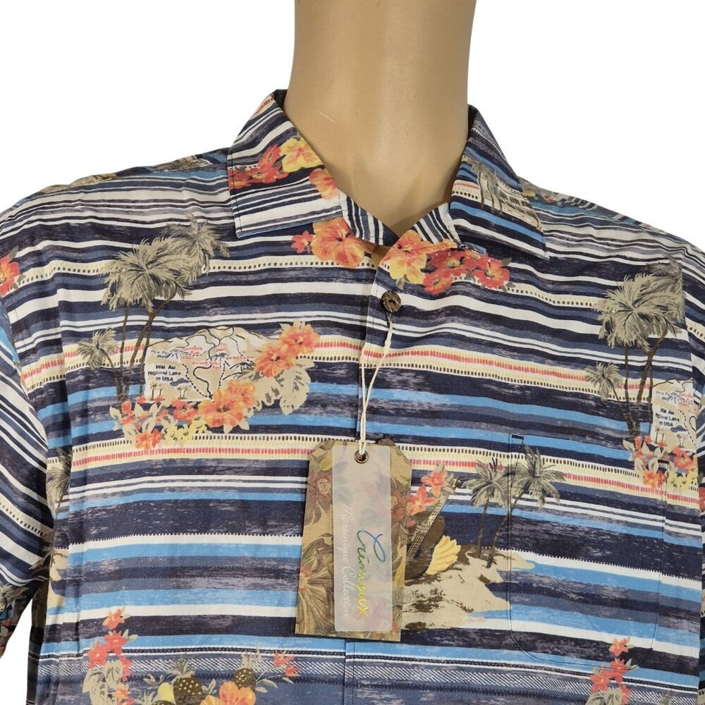 Cremieux Men’s Martinique Collection Size XL Blue Stripes & Tropical Scenery 12